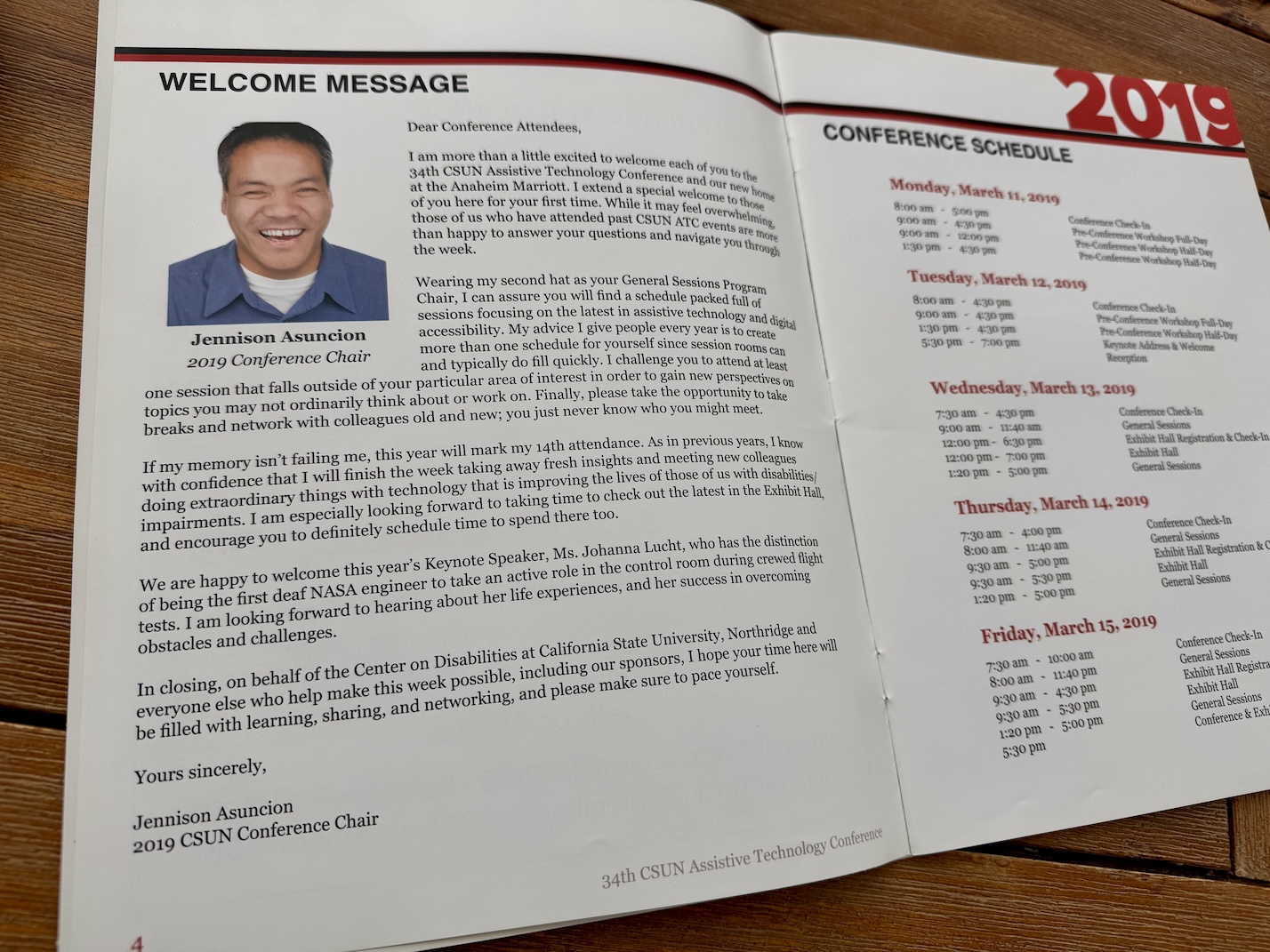 Conference chair welcoming message from CSUN accessibility conference